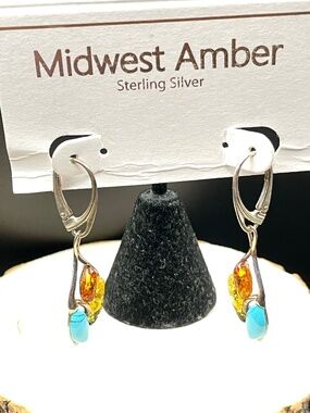 Midwest Amber Sterling Silver and Turquoise Pierced Drop Earrings